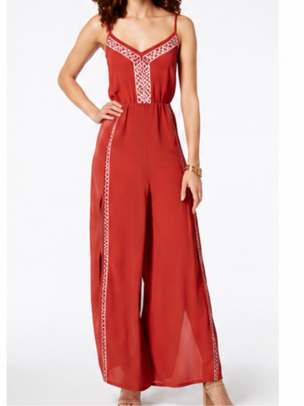 NWT American Rag Juniors' Embroidered Split-Leg Jumpsuit in Orange XL